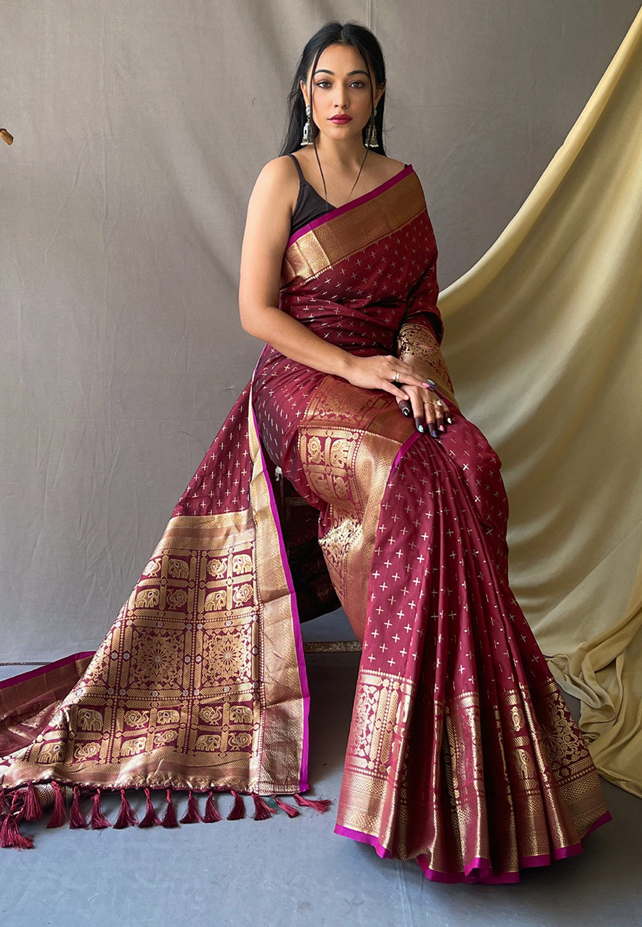 Maroon Suhasini Banarasi Silk Zari Woven Saree