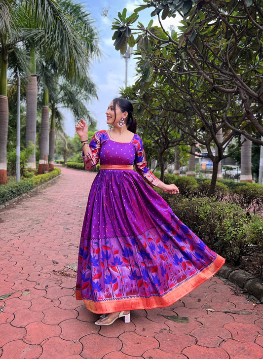 Purple Traditional Soft Silk Weaving Designer Stitched Gown