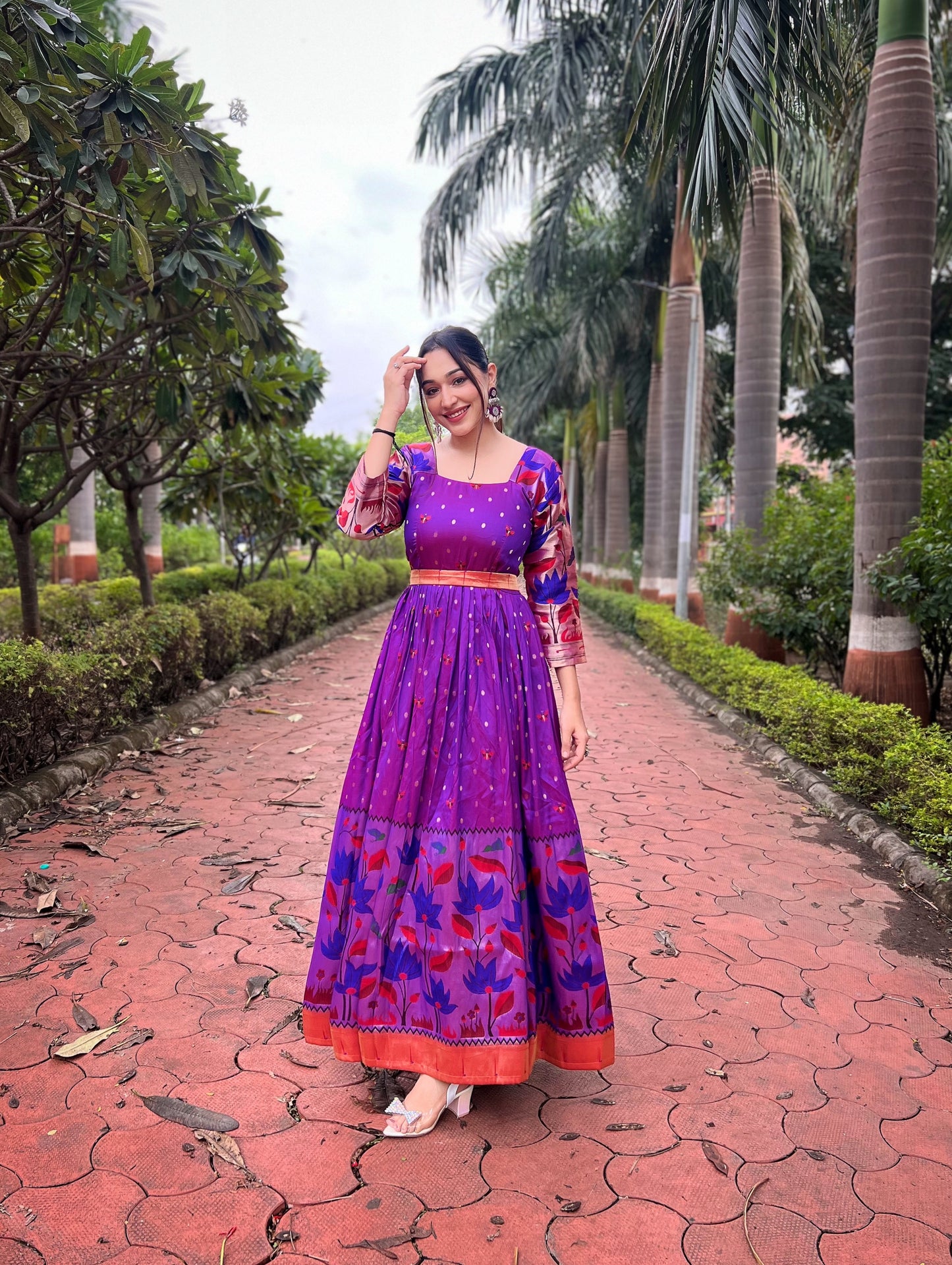 Purple Traditional Soft Silk Weaving Designer Stitched Gown