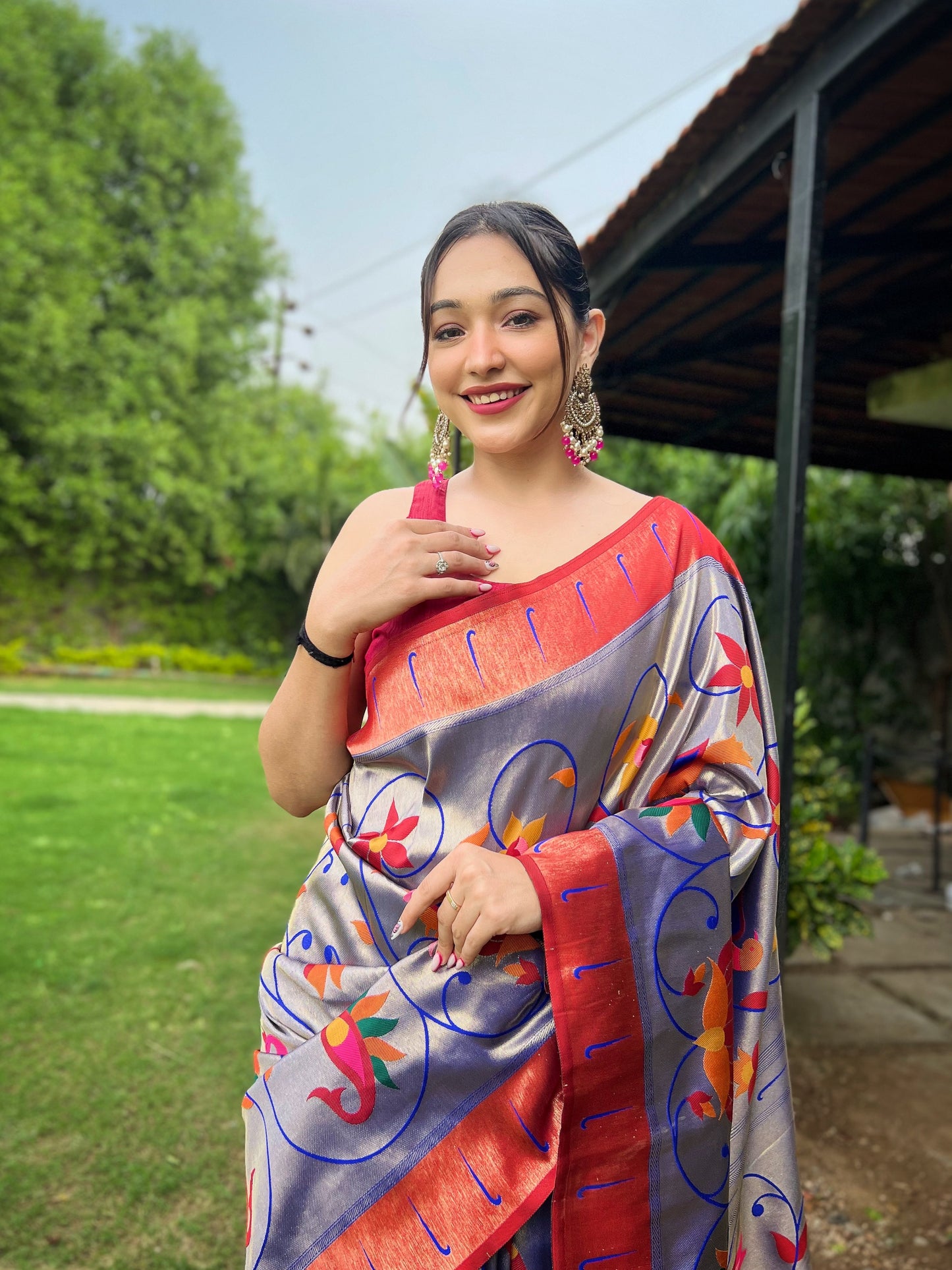 Designer Paithani Silk Meenakari Zari Weaving Saree
