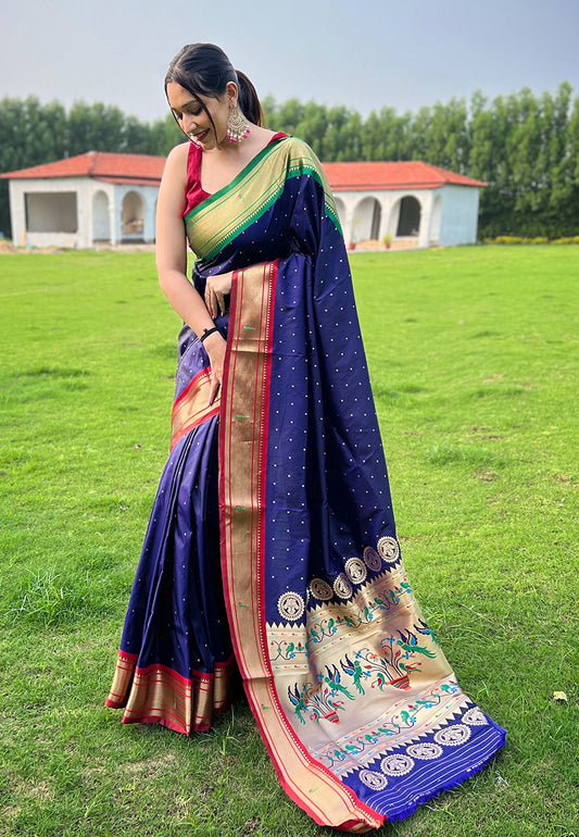 Kusum Navy Blue Paithani Silk Woven Saree