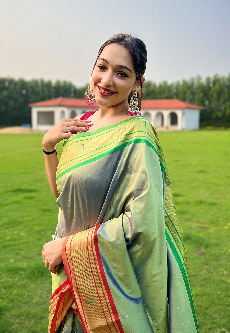 Kusum Light Green Paithani Silk Woven Saree