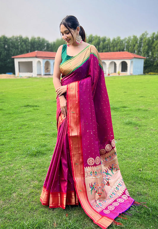 Kusum Magenta Pink Paithani Silk Woven Saree