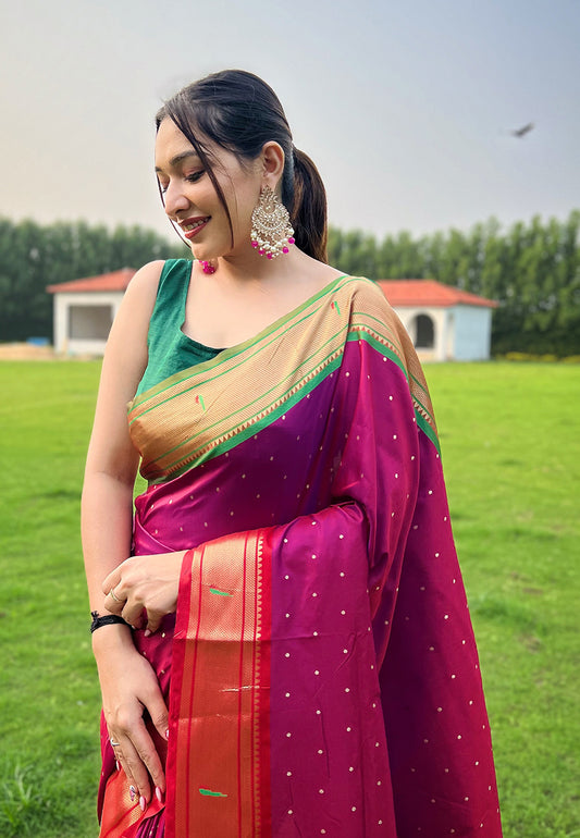 Kusum Magenta Pink Paithani Silk Woven Saree