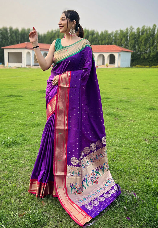 Kusum Purple Paithani Silk Woven Saree