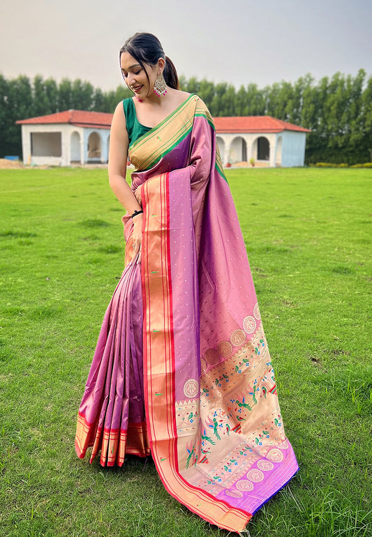 Kusum Pink Paithani Silk Woven Saree