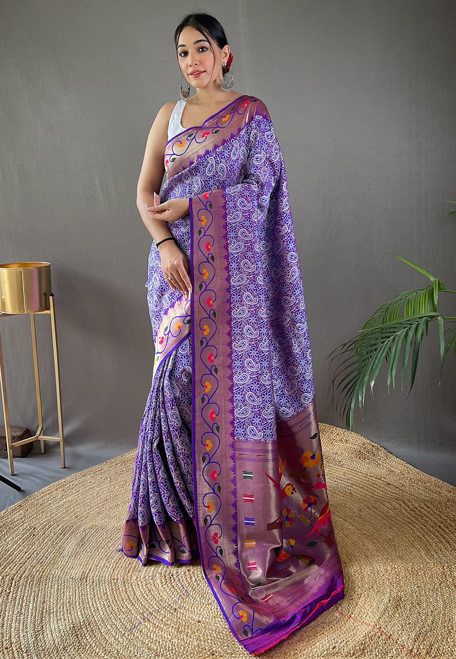 Purple Parvati Lucknowi Paithani Silk Saree