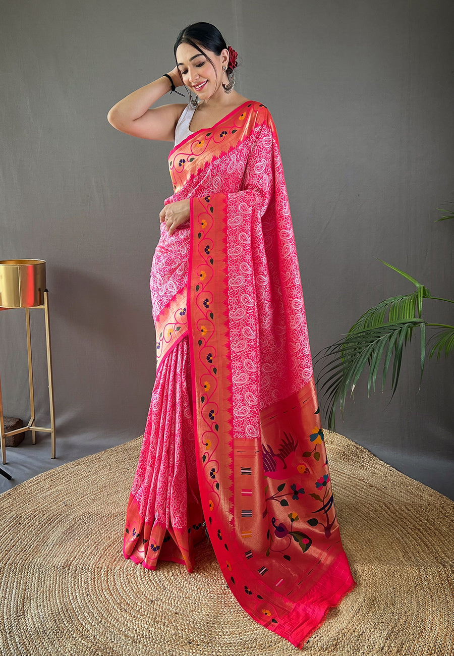Pink Parvati Lucknowi Paithani Silk Saree