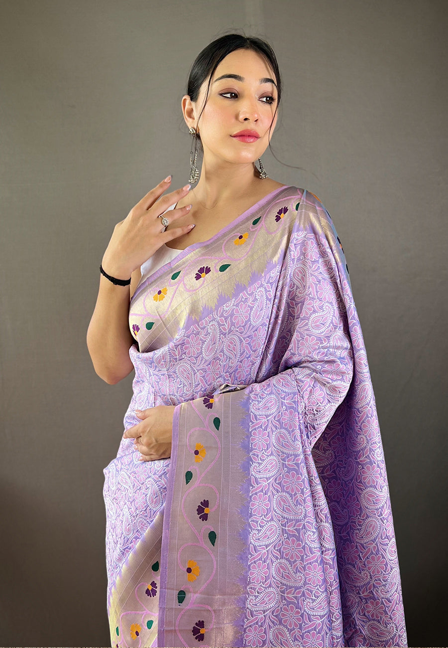 Lavender Parvati Lucknowi Paithani Silk Saree