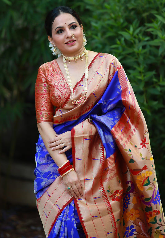 Sangeeta Renuke in Royal Blue Gauri Paithani Silk Pichwai Woven Saree