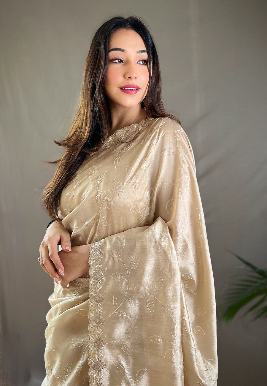 Ivory Falak Matka Silk Embroidered Sequins Designer Saree