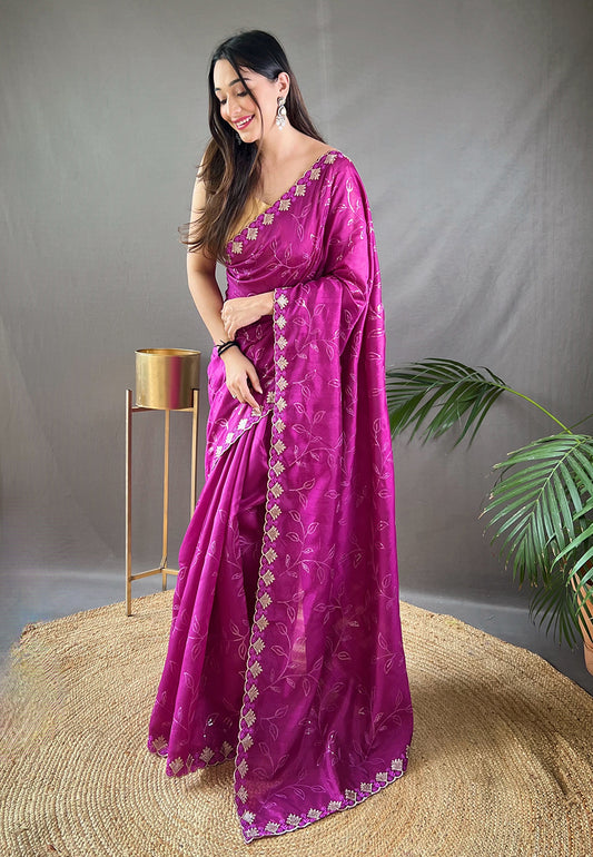 Pansy Purple Falak Matka Silk Embroidered Sequins Designer Saree