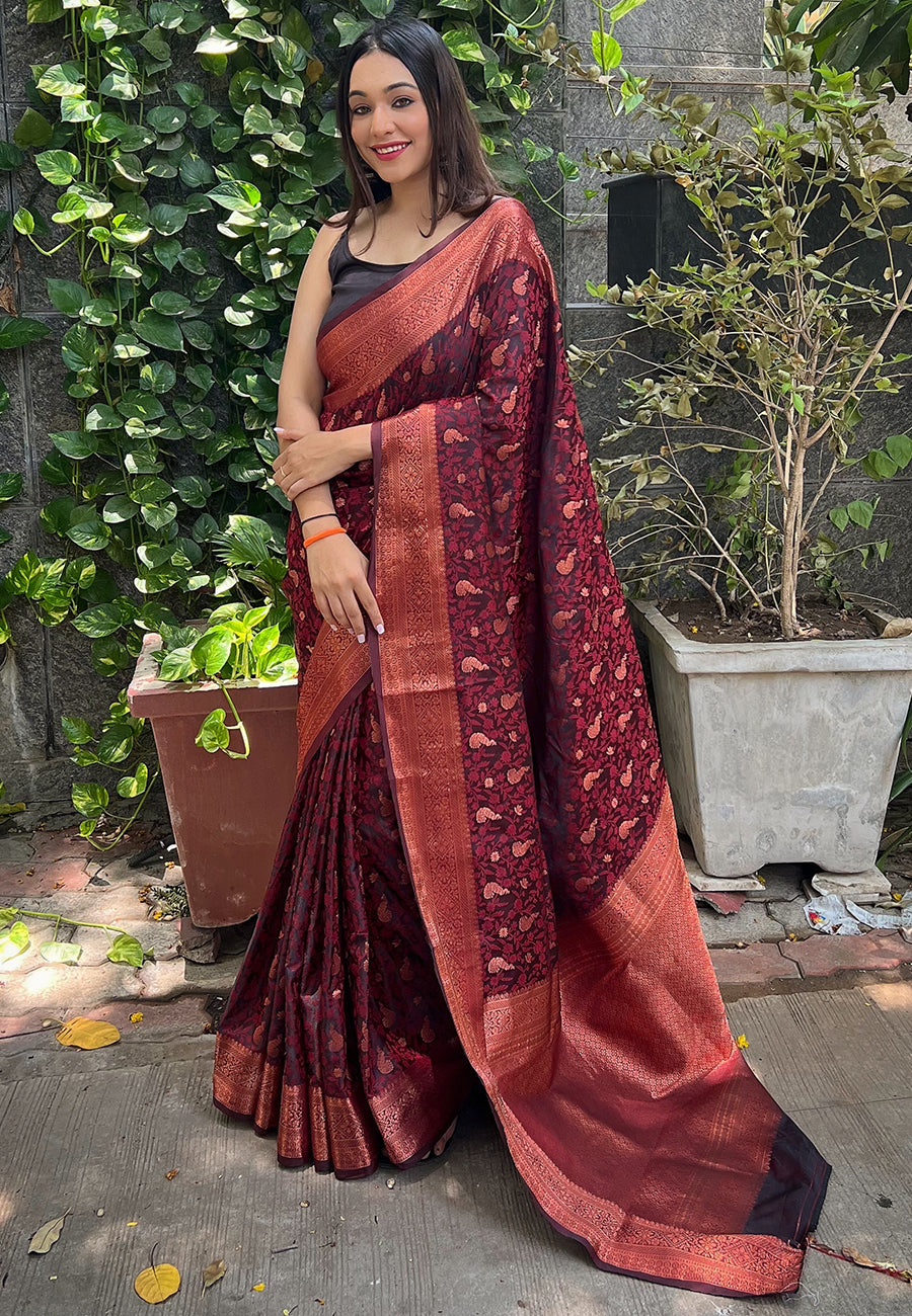 Brown Sita Banarasi Silk Copper Zari Woven Saree