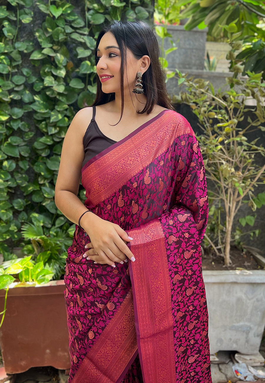Pink Sita Banarasi Silk Copper Zari Woven Saree