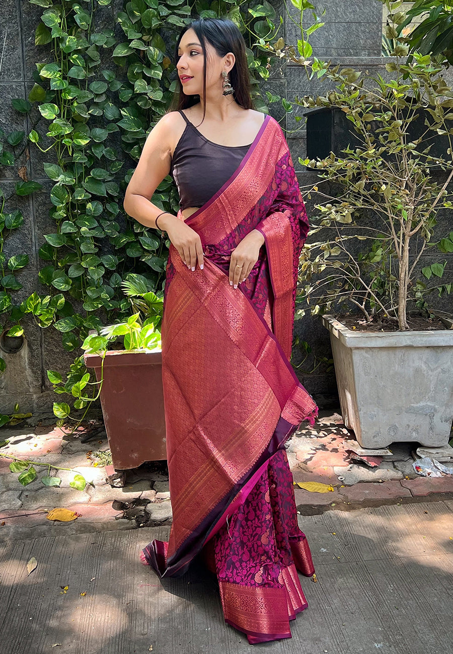 Pink Sita Banarasi Silk Copper Zari Woven Saree