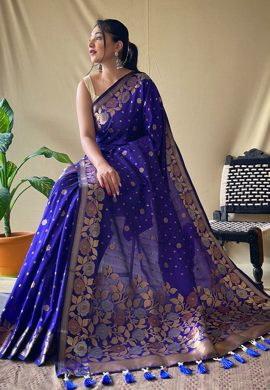 Violet Blue Suhani Banarasi Silk Zari Woven Saree