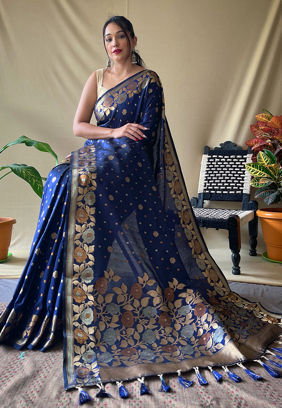 Navy Blue Suhani Banarasi Silk Zari Woven Saree