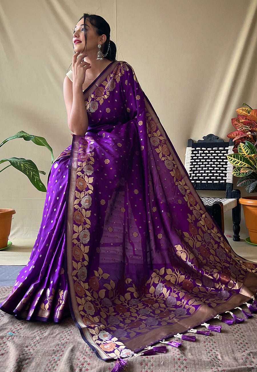 Good Feel Plain Printed Border Dark Purple Crepe Uniform Saree: UV7-8008 in  Surat at best price by Satish Silk Mills - Justdial