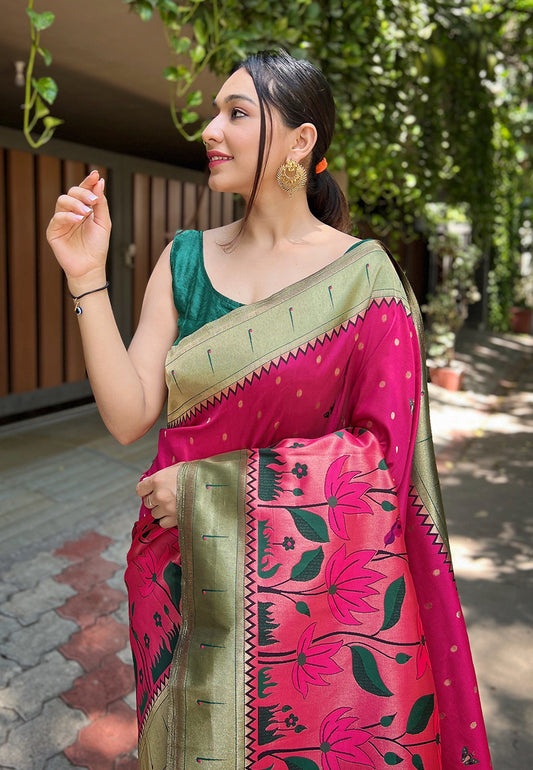 Pink Titli Royal Paithani Silk Zari Woven Saree
