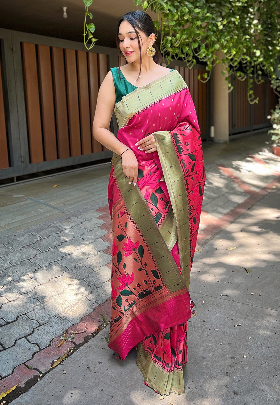 Pink Titli Royal Paithani Silk Zari Woven Saree