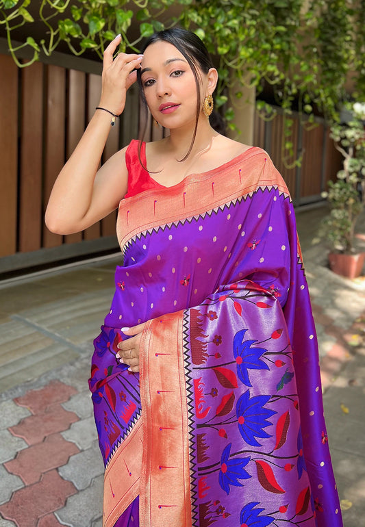 Purple Titli Royal Paithani Silk Zari Woven Saree