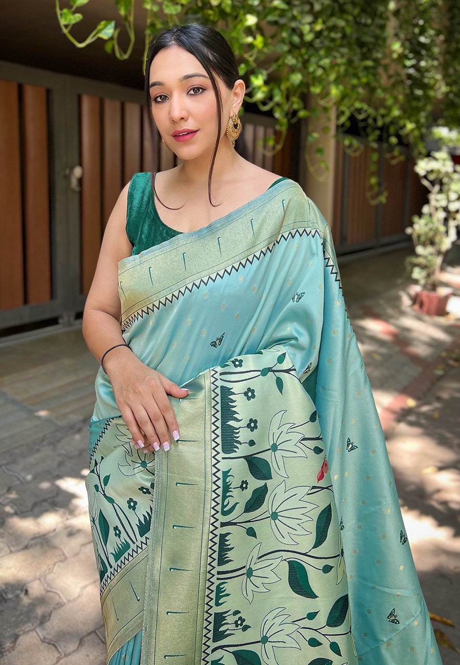 Cloudy Blue Titli Royal Paithani Silk Zari Woven Saree