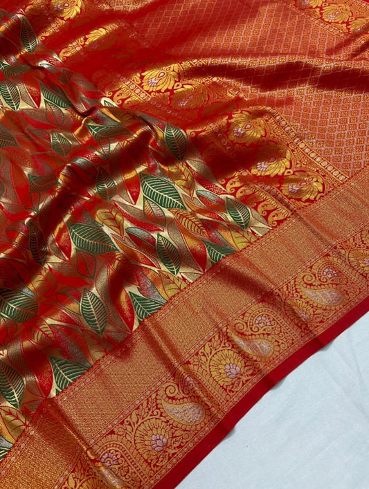 Red Berry Silk Kanchipattu Saree With Weaving Border