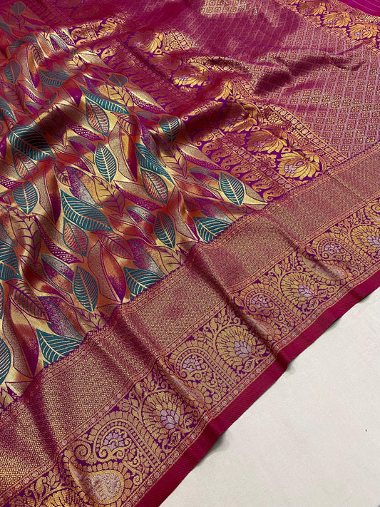 Rich Purple Silk Kanchipattu Saree With Weaving Border