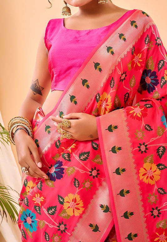 Pink Radhika Kashmiri Pashmina Jaal Silk Woven Saree