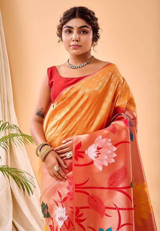 Orange Fulrani Paithani Silk Woven Saree