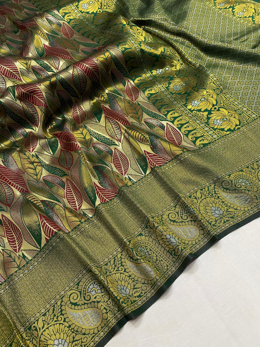 Tealish Green Silk Kanchipattu Saree With Weaving Border