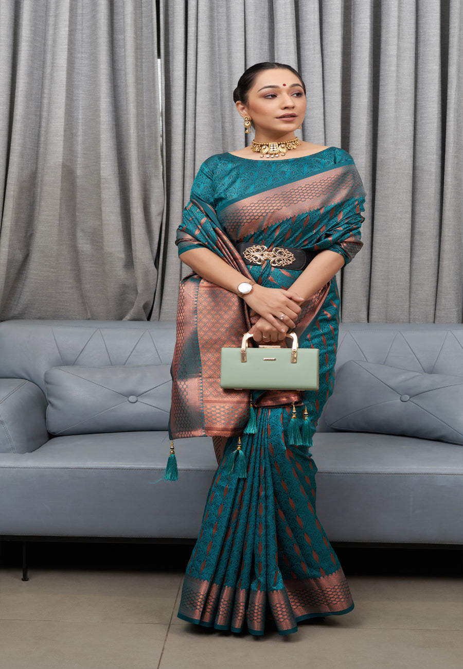 Greenish Blue Saraswati Banarasi Silk Woven Saree