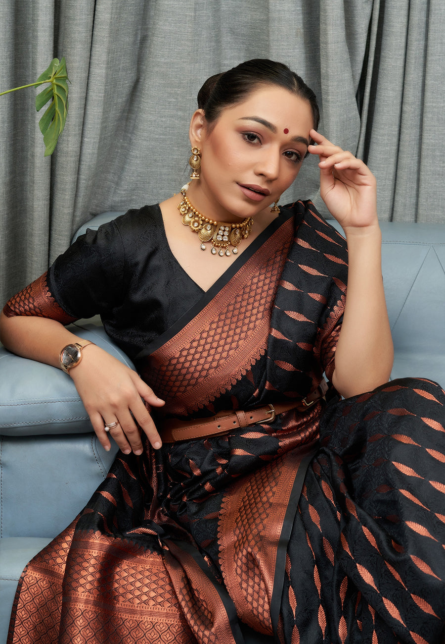 Black Saraswati Banarasi Silk Woven Saree