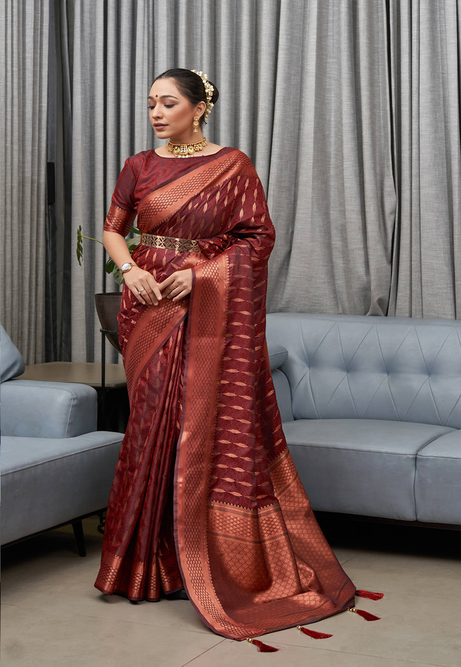 Brown Saraswati Banarasi Silk Woven Saree