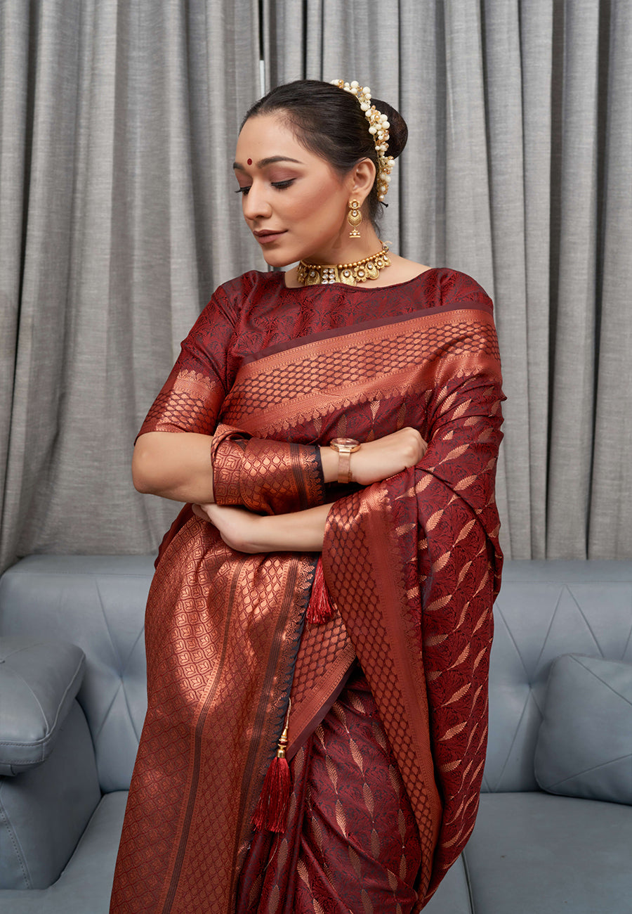 Brown Saraswati Banarasi Silk Woven Saree