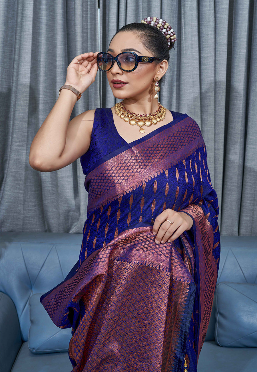Royal Blue Saraswati Banarasi Silk Woven Saree