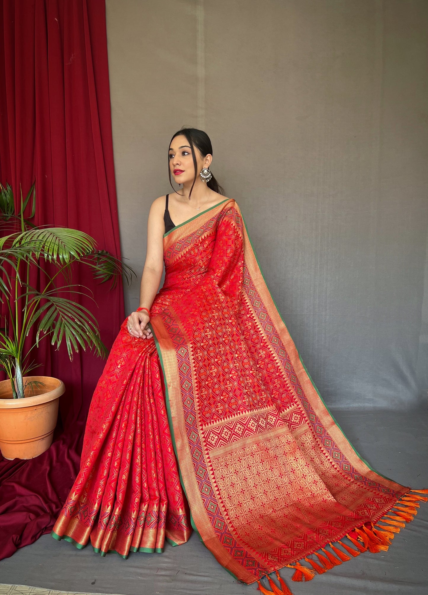 Red Rajkoti Patola Silk Woven Saree
