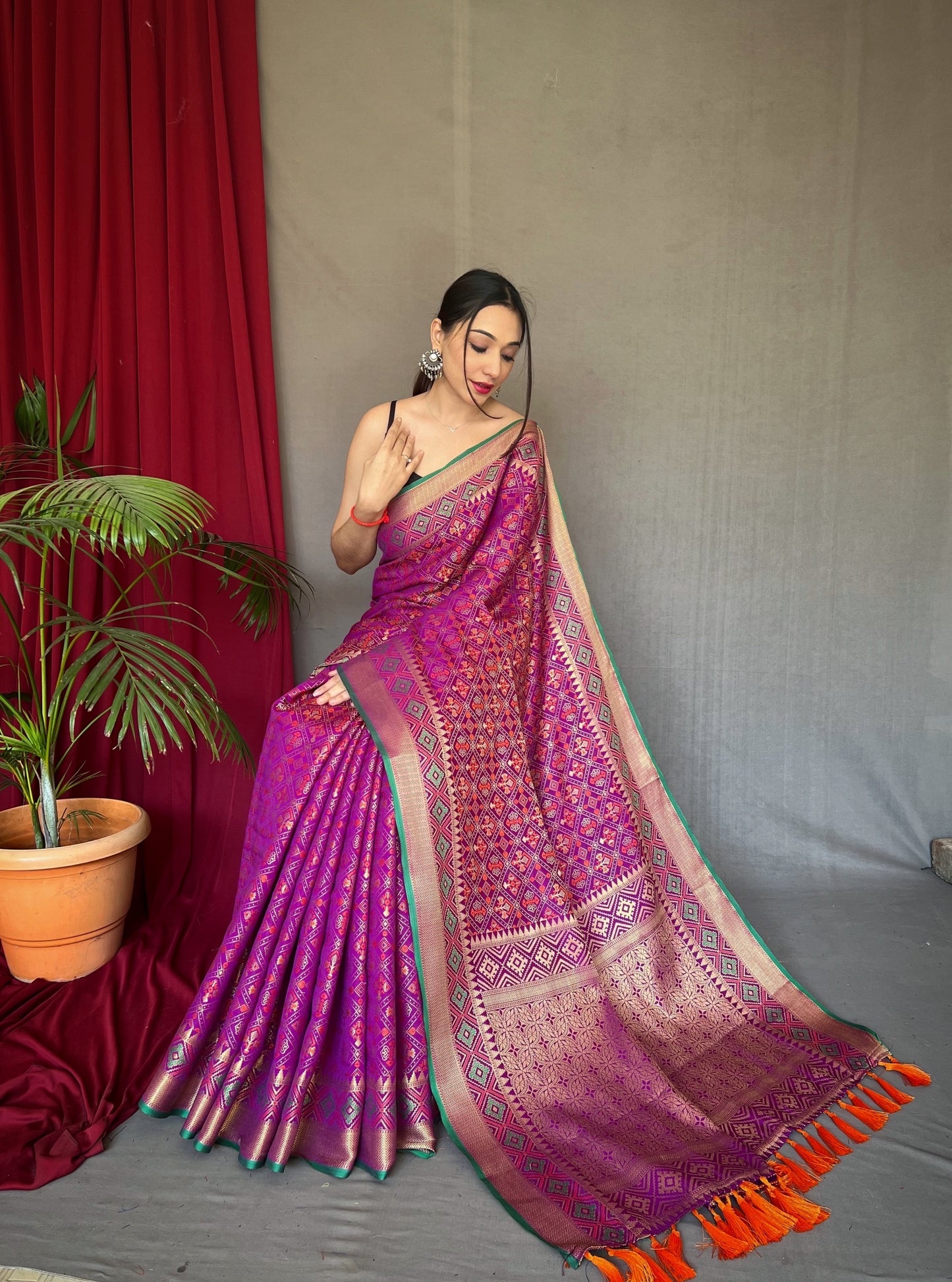 Magenta Purple Rajkoti Patola Silk Woven Saree