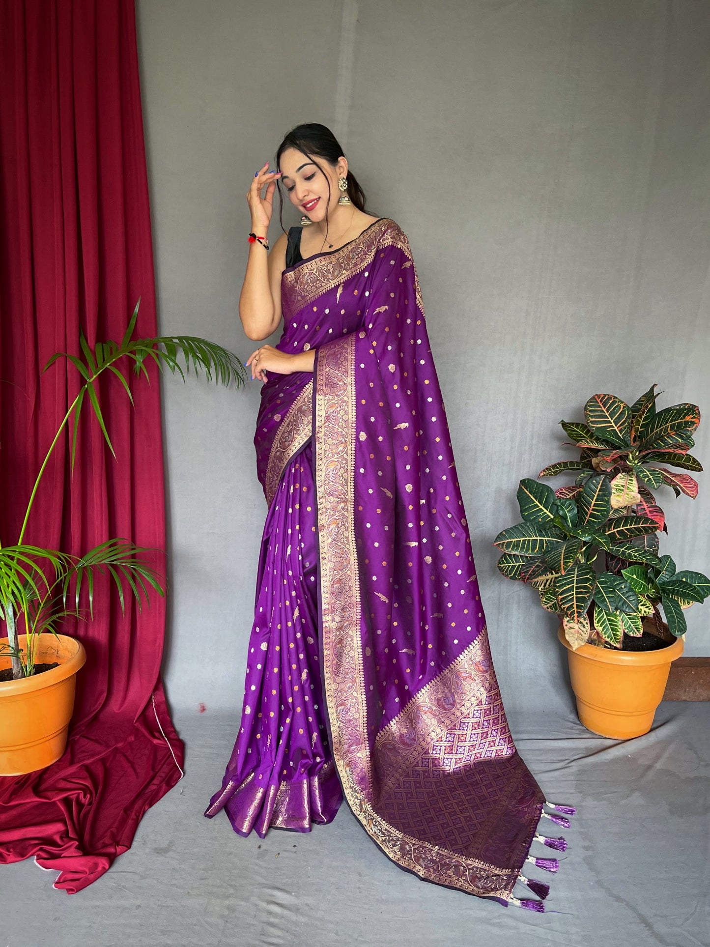 Udaan Soft Silk Multi Color Zari Woven Saree Warm Purple