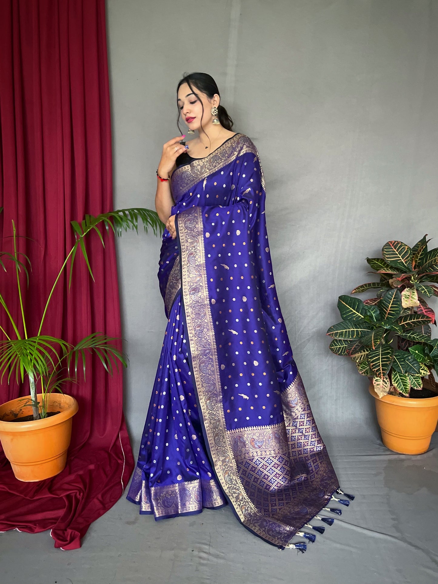 Udaan Soft Silk Multi Color Zari Woven Saree Violet Blue