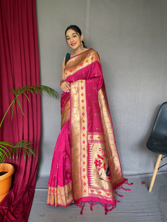 Muniya Paithani Silk Woven Saree Vivid Burgundy