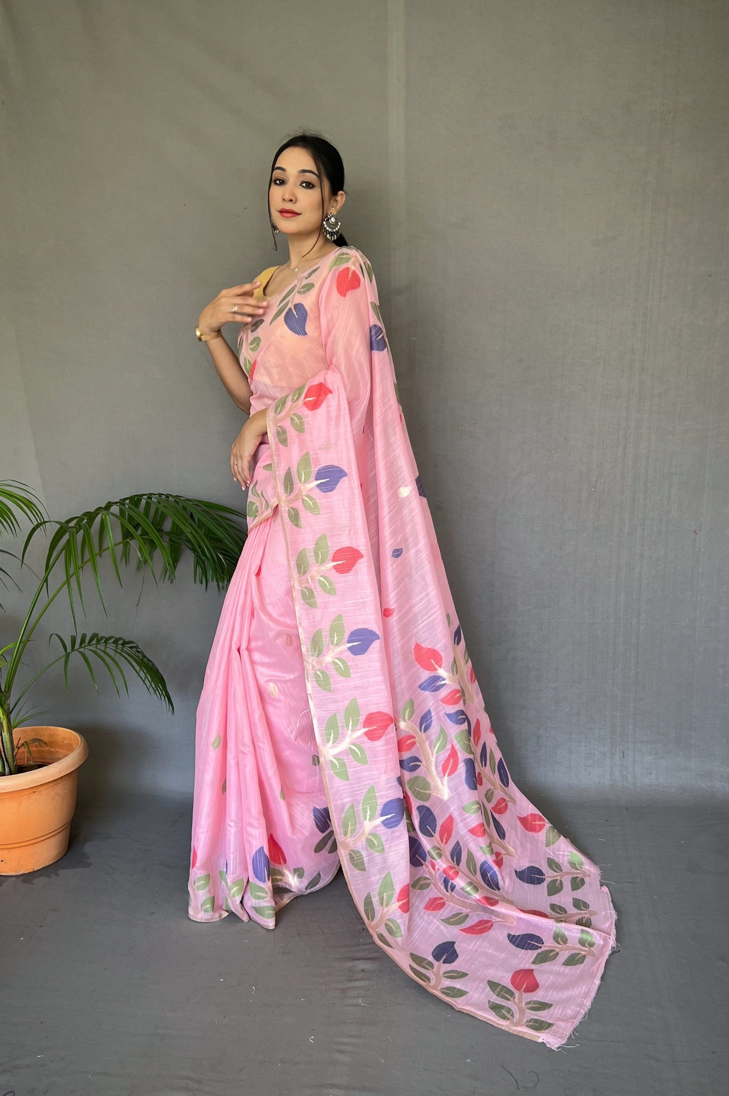 Pink Shalini Cotton Jamdani Woven Saree