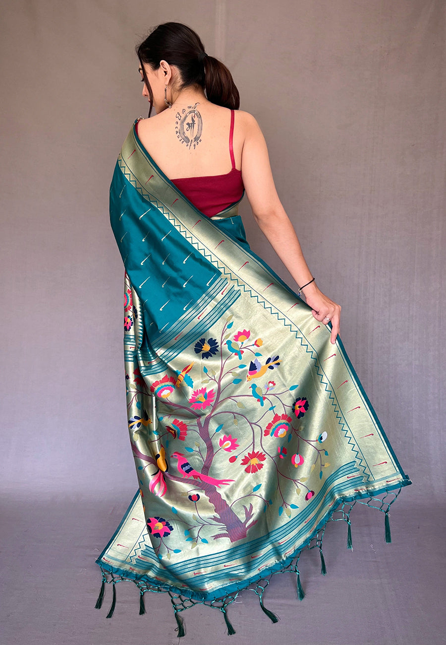 Stylish Kanjeevaram Silk Saree with Softy Big Border & Gold Zari Motifs  -Style Array