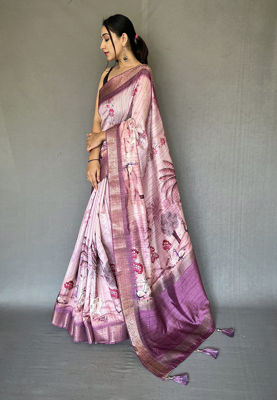 Lavender Pink Gopika Pichwai Tussar Silk Woven Saree