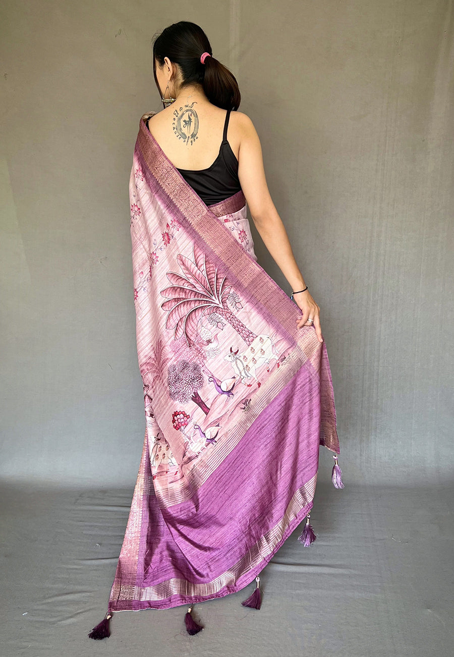 Lavender Pink Gopika Pichwai Tussar Silk Woven Saree