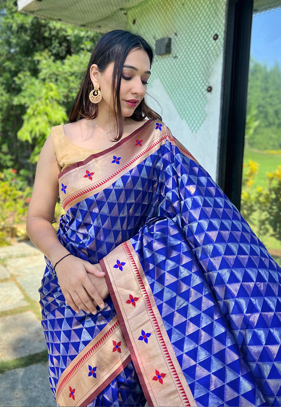Royal Blue Banarasi Paithani Silk Woven Saree
