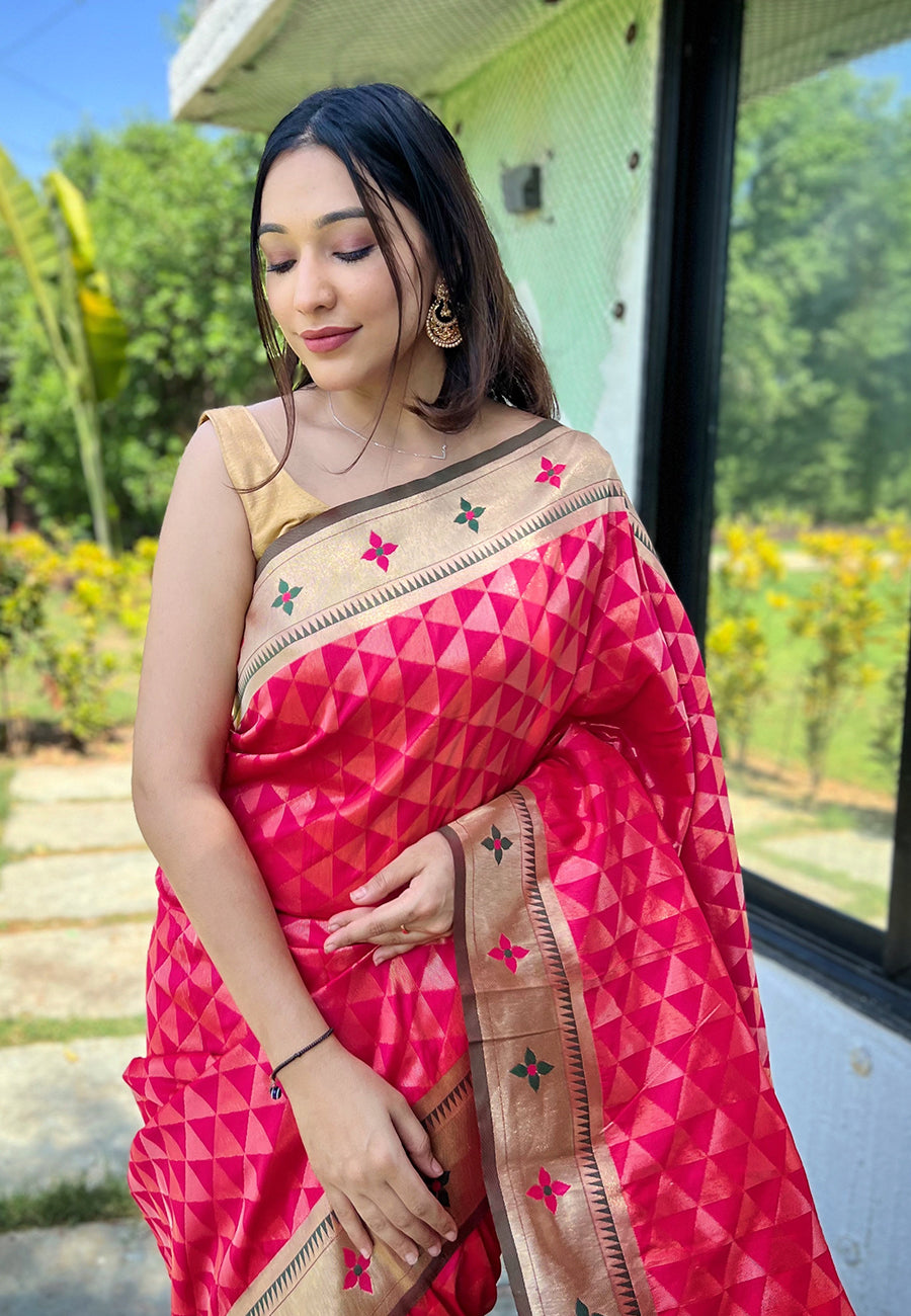 Pink Banarasi Paithani Silk Woven Saree