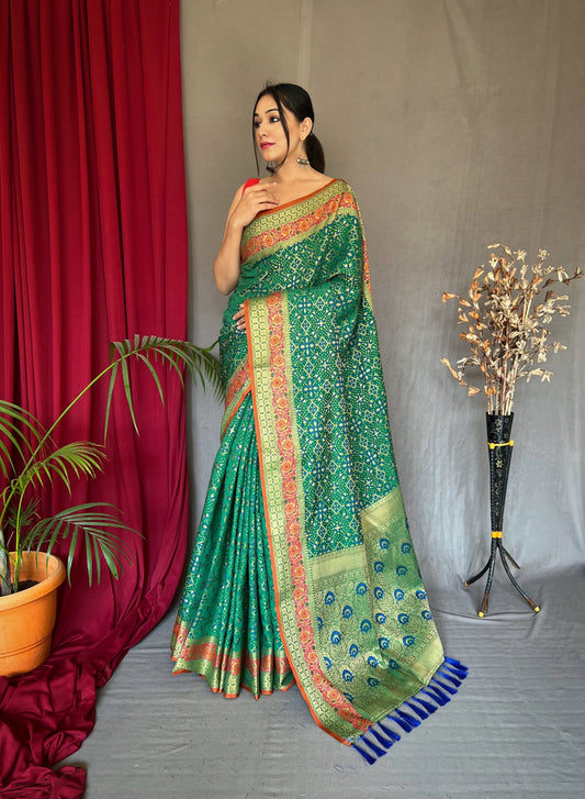 Bandhej Patola Silk Vol.2 Woven Saree Green