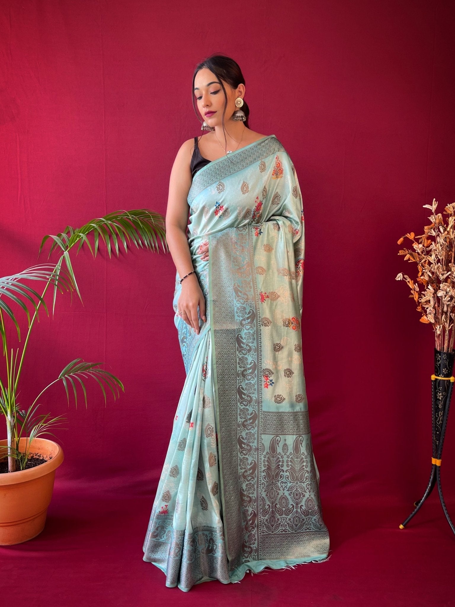 Kesariya Soft Silk Floral Printed Woven Saree Sky Blue - TASARIKA INDIA