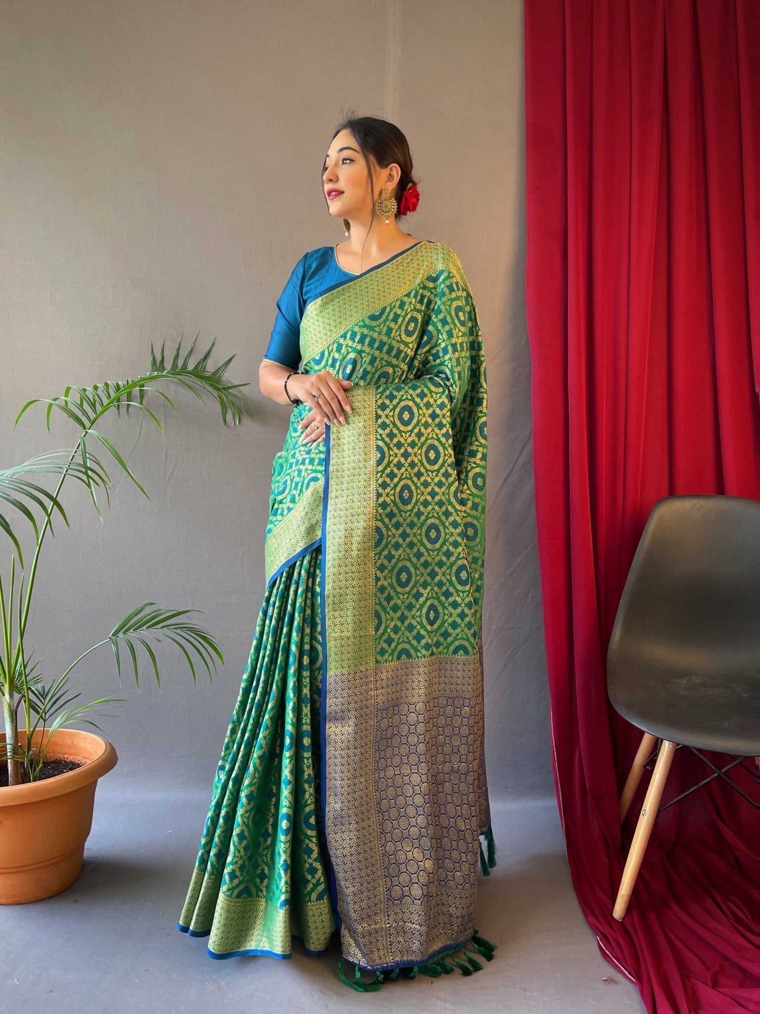 Patola Silk Woven Vol. 5 Contrast Green with Blue - TASARIKA INDIA